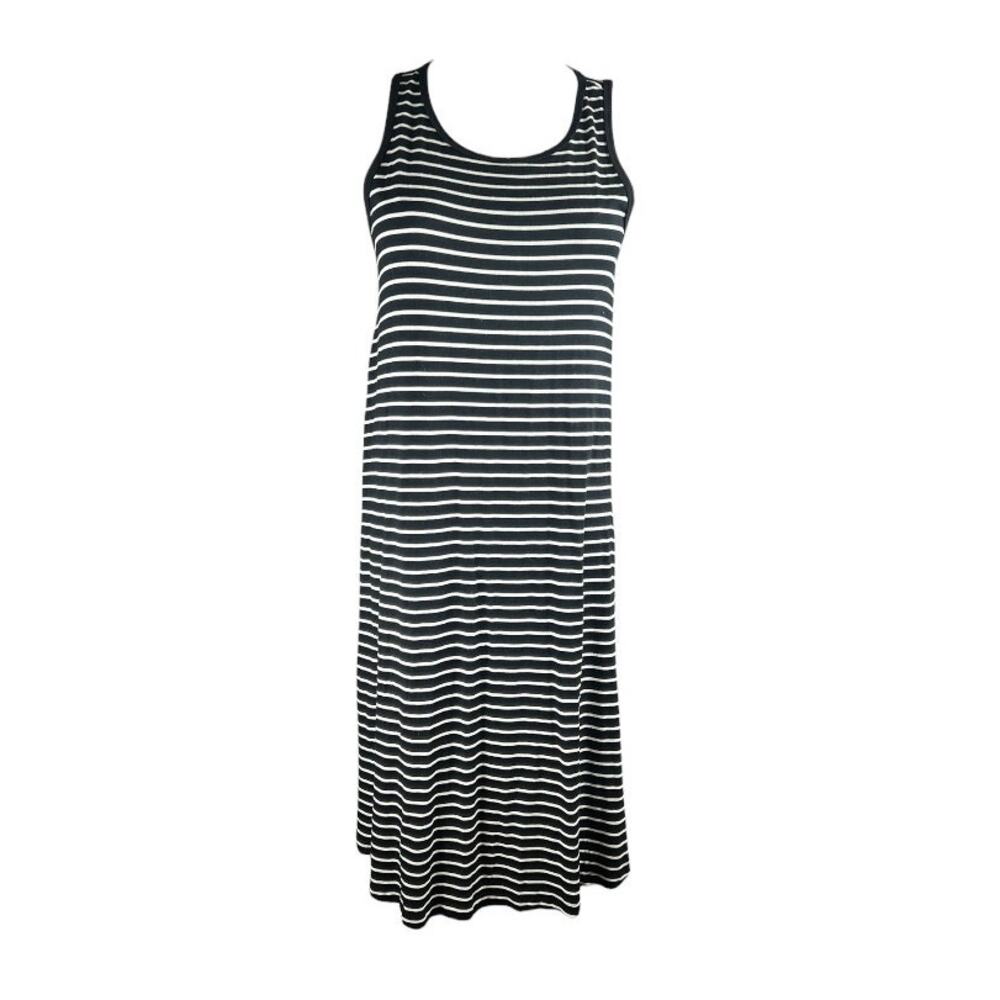 A New Day Black White Striped Tank Midi Dress Rayon Stretch Size Small